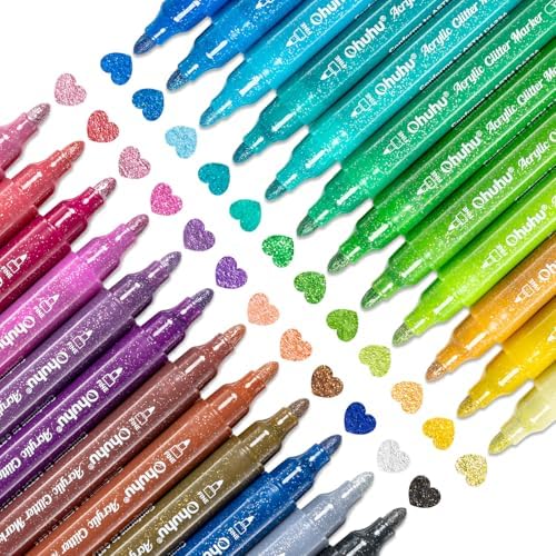 Ohuhu Acrylic Glitter Markers 24 Colors Fine Tip for Painting Coloring