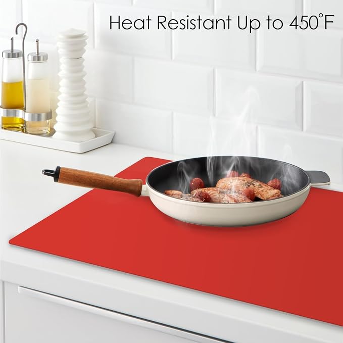 Extra Large Silicone Mats for Kitchen Counter, Food Grade Silicone Placemats for Kids, Nonstick Silicone Mat for Baking Crafts, Heat Resistant Pastry Mats for Rolling Dough Nonslip, 28''x15.7'' Red