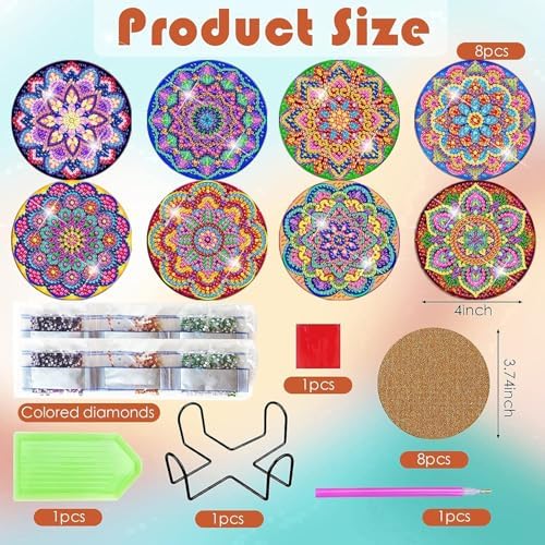 ijbnhd Mandala Diamond Painting Coasters Kit with Holder 4X4IN