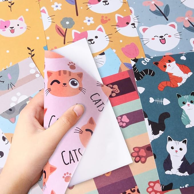 6x6" Cardstock Single Sided Scrapbooking,Craft Decorative Scrap Book Paper | 160gsm,24-Sheet 12Patterns Colored Paper,Junk Journal Supplies,Vivid Origami Papers DIY Craft Gift Wrapping Album. Cat
