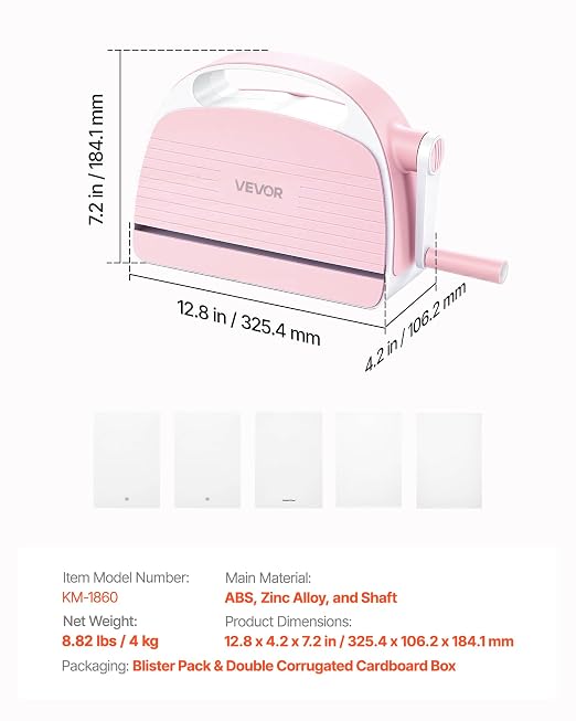 VEVOR Manual Die Cutting and Embossing Machine, 6" Opening, Portable Die Cut Machine with Cutting Plates, Ergonomic Handle, Easy to Store, for Arts and Crafts, Scrapbooking, Card Making, Crafting