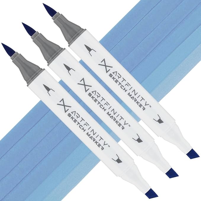 Artfinity Sketch Markers - Set of 3 - Cerulean Blue B4-4, Vibrant, Professional, Dye-Based Alcohol Markers for Artists, Drawing, Travel, & More