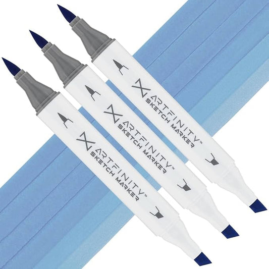 Artfinity Sketch Markers - Set of 3 - Cerulean Blue B4-4, Vibrant, Professional, Dye-Based Alcohol Markers for Artists, Drawing, Travel, & More