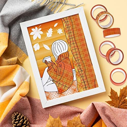 Whaline 12 Rolls Fall Plaid Washi Tapes Orange Red Buffalo Plaid Decorative Tape Autumn Solid Color Polka Dots Patterned Masking Tape for Fall Scrapbook Journal DIY Craft Gift Wrapping, 0.6Inch