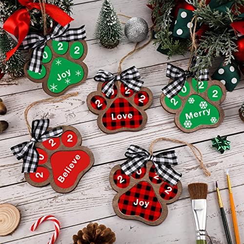 10 Pcs Dog Paw Christmas Ornament Pet Wooden Dog Paw Print Cutout