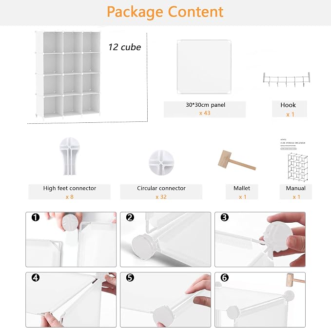 AWTATOS 12 Cube Storage Organizer, Closet Organizer Storage Shelves, White
