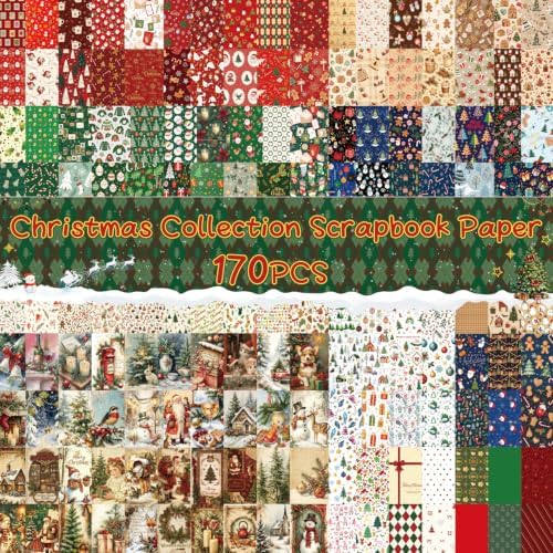 400Pcs Vintage Scrapbooking Supplies, Scrapbook Paper for Journaling Supplies, Decoupage Paper for Bullet Junk Journal Decorative Paper (Christmas 8 Theme)