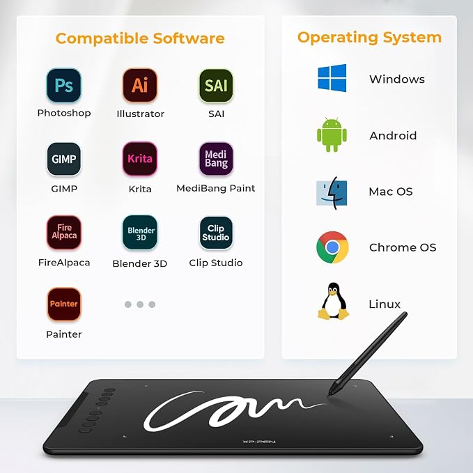 XPPen Deco 01 V3 10x6 Drawing Tablet, 16K Battery-Free Stylus, 8 Keys | Battery-Free Stylus, 8 Keys for Digital Art, Teaching, OSU, Mac, PC, Android, Chromebook, Designed for Beginners