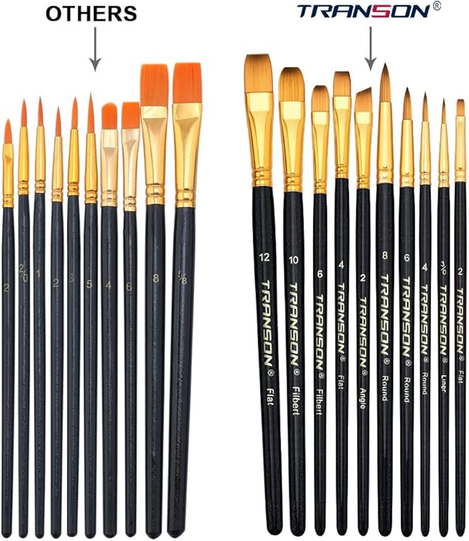 Transon 20pcs Art Painting Brush Set for Acrylic Watercolor Gouache Hobby Craft Face Painting Black
