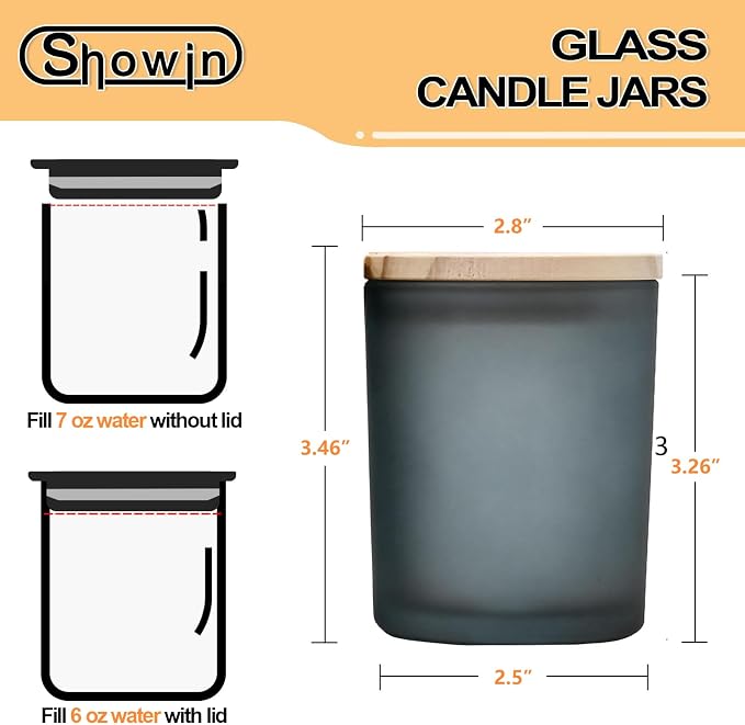 SHOWIN Thick Candle Jars for Making Candles 12 Pcs, 7 OZ Empty Jars with Wood Lids for Candle Making, Sample Container, Frosted Grey