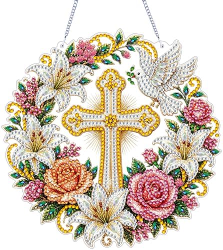 ARPADAMO Cross Diamond Art Kits for Adults, Acrylic Hanging Suncatcher