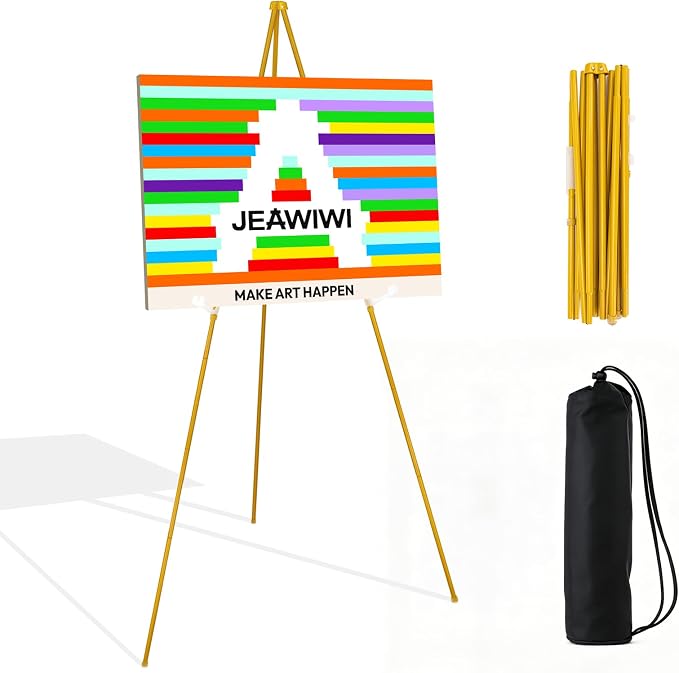 JEAWIWI 1 Pcs Lightweight Easel Stand, 66 Inch, Gold, with Portable Bags | Adjustable Metal Easel for Wedding Sign, Display Show, Arts, Poster, Party, Home, Office, School, Gallery, Birthday