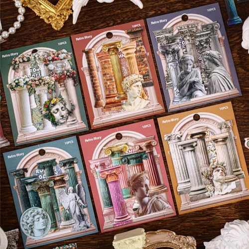60 Pcs Vintage Roman Column and Greek Statue Aesthetic Stickers