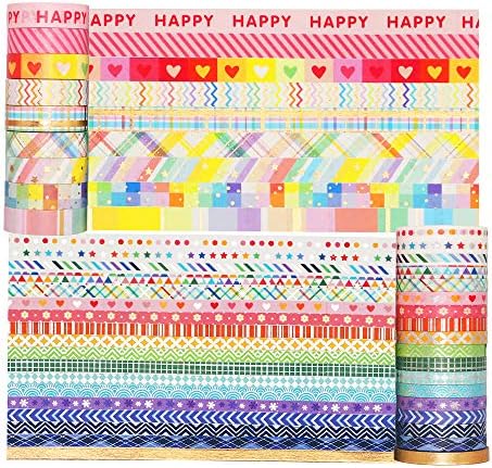 YUBBAEX Bright Mix Gold Washi Tape Set VSCO Foil Masking Tape Decorative for Arts, DIY Crafts, Journal Supplies, Planners, Scrapbook, Card/Gift Wrapping -5/10mm- (Rainbow 27 Rolls)