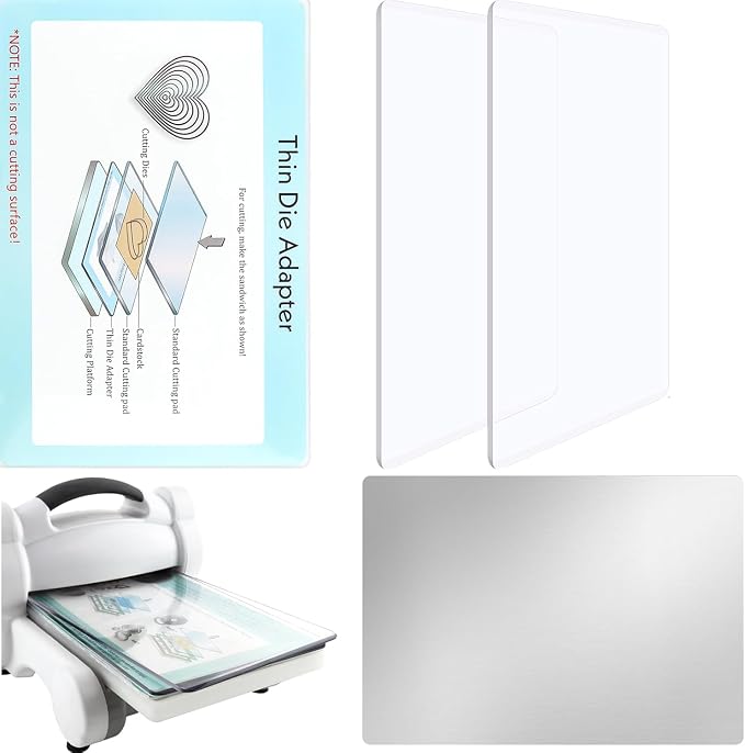 4 Pcs/Set 2 Standard Cutting Pads and 1 Thin Die Adapter 1 Stainless Metal Shim for Die Cutting Machine for Die Cutting Machine Clear Polycarbonate Cutting Pads Die Cutting Plates Embossing Crafting