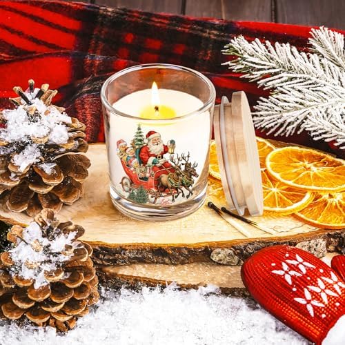 Ziliny 10 Pcs Vintage Christmas Glass Candle Jars Empty Containers Bulk 7 oz Glass Jars with Cork Lids Tins for Christmas Holiday Candle Making Storing Biscuits Tea Party Favors