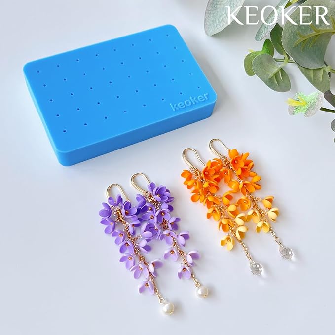 Keoker 2PCS Silicone Baking Mat for Polymer Clay, Stud Earring Application Board for Standing & Painting, Polymer Clay Tool