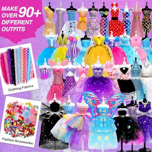 Sunrad 1500+ PCS Fashion Designer Kits for Girls with 6 Mannequins, DIY Arts & Crafts Sewing Kit for Kids Doll Clothes Making Toys, Birthday Gifts for Girls Age 6 7 8 9 10 11 12+