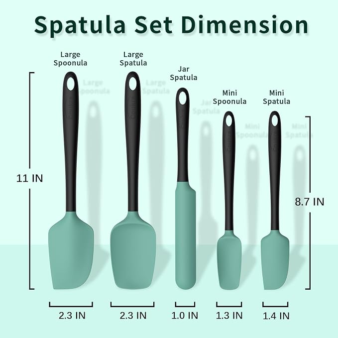 Coukre Silicone Spatula Set of 5,High Temperature Resistant, Food Grade Silicone, Dishwasher Safe, for Baking, Cooking (Aqua Green)