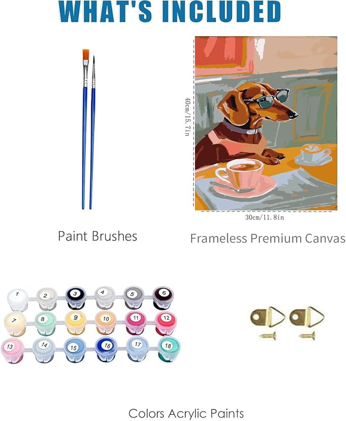 Dog Coffee Paint by Numbers Kit for Adults Framed Canvas, Frameworkless