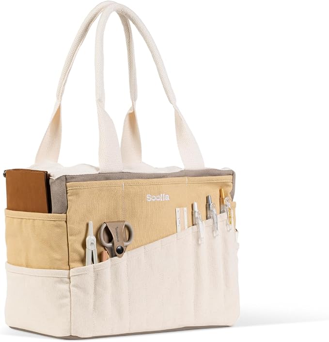 Soolla Studio Bag: Art Supply Storage Organizer & Pottery Tool Bag, Washable Tote, Yarn Bag, Crochet, 30 Pockets, 15+ Colors