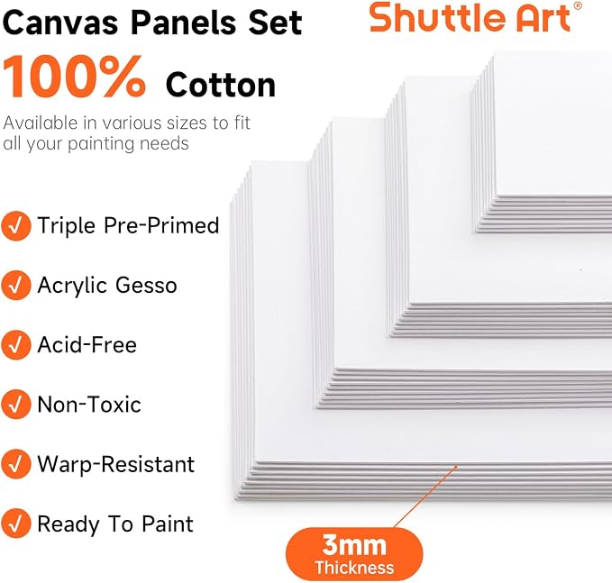 Shuttle Art 36 Pack Canvas for Painting, Multi-Size 5x7/8x10/9x12/11x14 Inch, Primed, 100% Cotton Blank Canvas Boards, Ideal Art Supplies for Kids Adults Acrylic Oil Painting