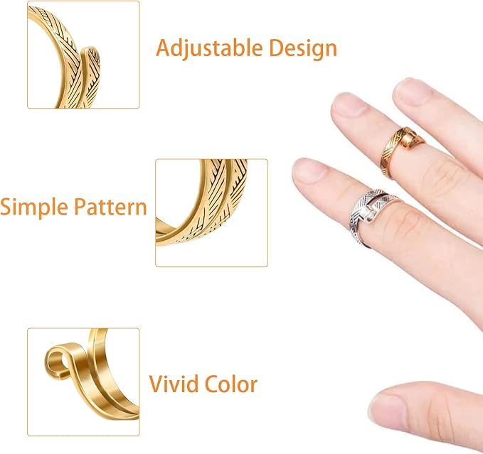 Ubuymart 2 Pack Knitting Crochet Loop Ring for Fingers, Adjustable Crochet Tension Ring, Metal Open Yarn Guide Finger Holders, Knitting Thimbles for Crochet Gold