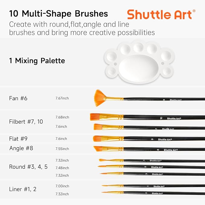 Shuttle Art 30 Colors Metallic Acrylic Paint, Artist Grade Metallic Paint in Bottles (60ml, 2oz), Rich Pigmented, High Viscosity, Non-Toxic for Artists, Beginners on Rocks Crafts Canvas Wood Fabric