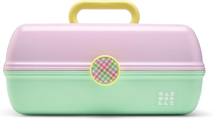 Caboodles On-The-Go Girl Makeup Box, Two-Tone Lavender and Light Green, Hard Plastic Makeup Organizer Box, Built-In Mirror, Secure Latch for Safe Travel, Spacious Storage for Large Items