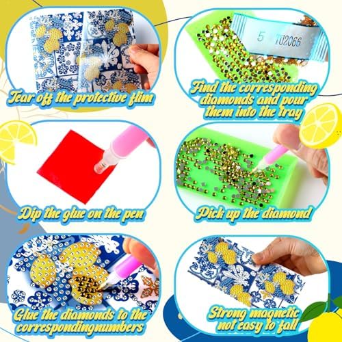 Saillong 12 Pack Lemon Diamond Painting Greeting Cards Kits Summer Capri Italy Lemon Diamond Art Cards with Envelopes Blue Yellow 5D Rhinestones Painting Making Kit for Adult DIY Craft Summer Gifts