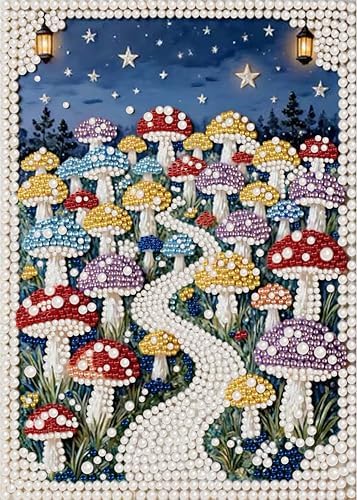 DIYBEADDOT Colored Mushrooms Diamond Pearl Painting Kits for Adults,5D Special Shape Diamond Art Pearl Painting Kits for Beginner,DIY Gem Dot Picture Craft for Home Wall Decor 12x16 inch