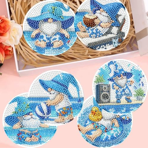 8 Pack Gnome Diamond Art Coasters Kits for Adults,Diamond Painting Coasters