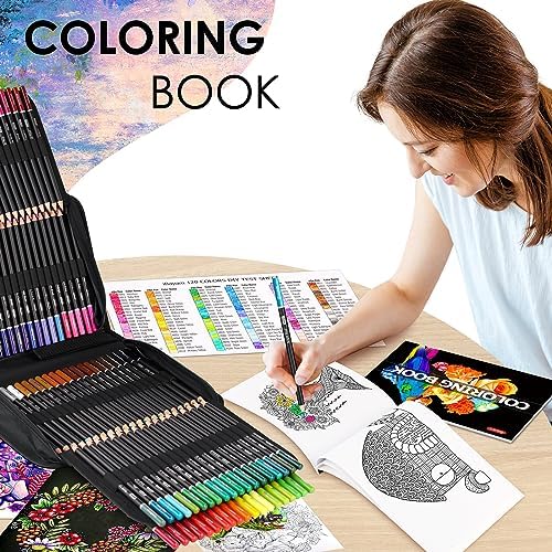 iBayam 123-Pack Colored Pencils Set with 3-Color Sketchbook & Coloring Book | Kids Colored Pencils, Art Supplies Sketching Kits, Professional Artist Drawing Pencils & Carry Case for Artists, Adult, Teens