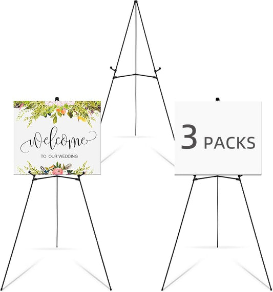 Falling in Art 3 Pack 63" Display Easel Stand, Holds 5 lbs | Instant Adjustable Poster Easel, Easy Folding Portable Tripod Stand for Signs, Posters, Wedding
