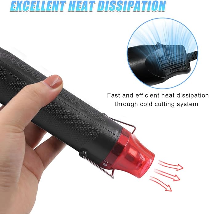 Mini Heat Gun - 220V 300W Portable Handheld Hot Air Gun Tool for DIY Craft Embossing - Electric Heating Tool with Stand & Power Cord for Car Vinyl Wrap/Shrink Wrapping PVC/Drying Paint(Black)