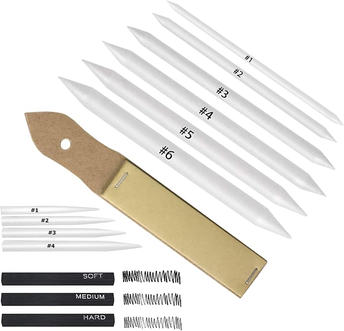 CAMATTO 14 PCS Blending Stumps and Tortillions Paper Art Blenders | Sandpaper Pencil Sharpener Pointer, Compressed Charcoal Sticks, For Student Artist Sketch Drawing Shading