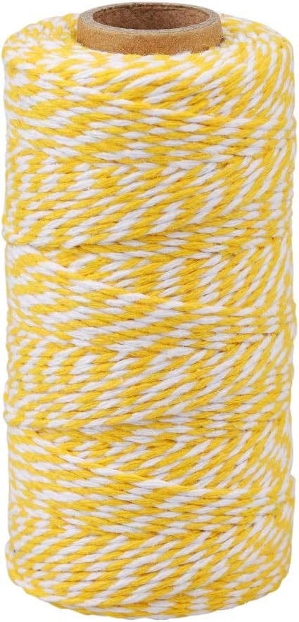 jijAcraft Yellow and White Twine String, 328 Feet Christmas Bakers Cotton String, 2MM Heavy Duty Packing Twine for DIY Crafts, Christmas Decoration, Gift Wrapping, Craft Wrapping