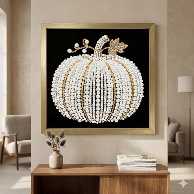Morudeor Diamond Art Pearl Painting Kits for Adults,Special Shape Diamond Art Kits for Pumpkin, DIY 3D Plastic Pearl Painting Kit for Home Decoration 12 × 12 inch