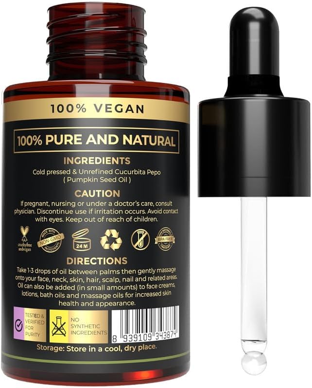 Pumpkin Seed Oil – Cold Pressed for Thicker Hair & Growth Support, Weak Dry Hair & Scalp Care, Beard & Skin Oil