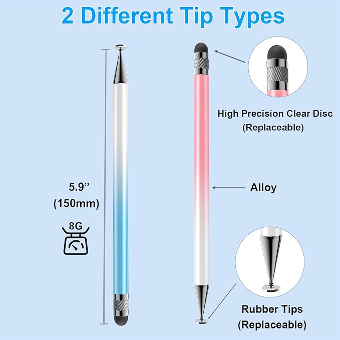Bopomofo Stylus(5 Pcs),2-in-1 Stylus Pen for Touchscreen,Stylus Pen | Metal Barrel,Suitable for Apple(iPhone/ipad)/Nintendo Switch/Samsung/Google/Microsoft/Android Tablets Touch Screen Devices