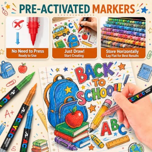 288 Colors Acrylic Paint Markers, 1-5mm Soft Brush Tip for Rock Wood Glass
