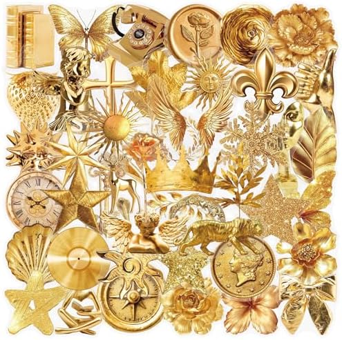 50 Pcs Gold Foil Stickers Waterproof Aesthetic for Planners