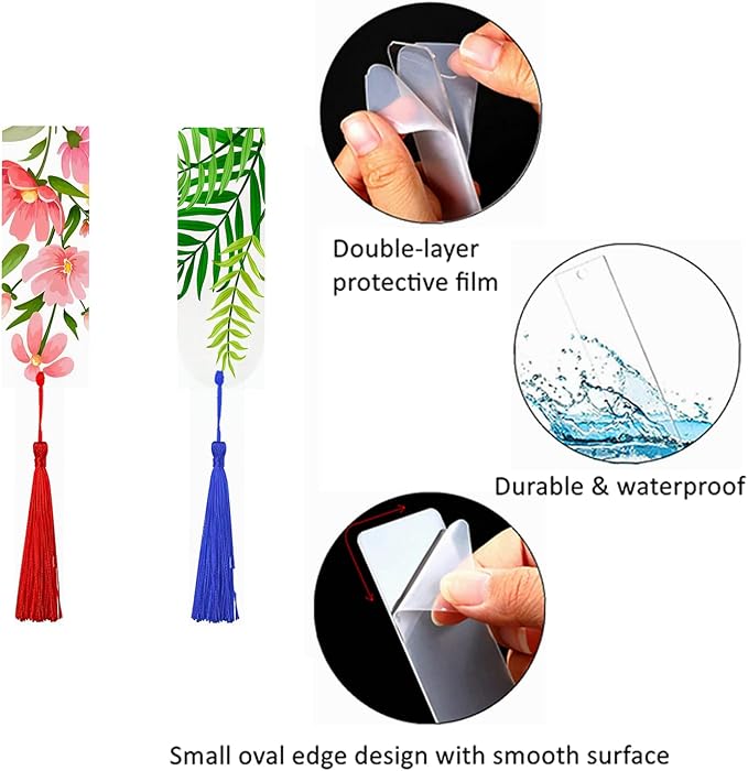 30Pcs Clear Acrylic Bookmark Blanks with Tassels, Semicircle DIY Craft Kit | 30Sets Bookmark Making Kits, Smooth Edge Clear Acrylic Blanks, Different Color Tassels,for DIY Book Marks Tags Handmade Gifts