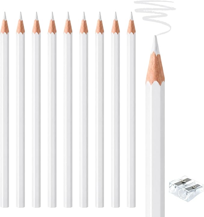 10 PCS White Colored Pencils, Pre-sharpened Professional Wooden Art Pencils Set for Artists Painting | Premium Drawing Sketching Supplies