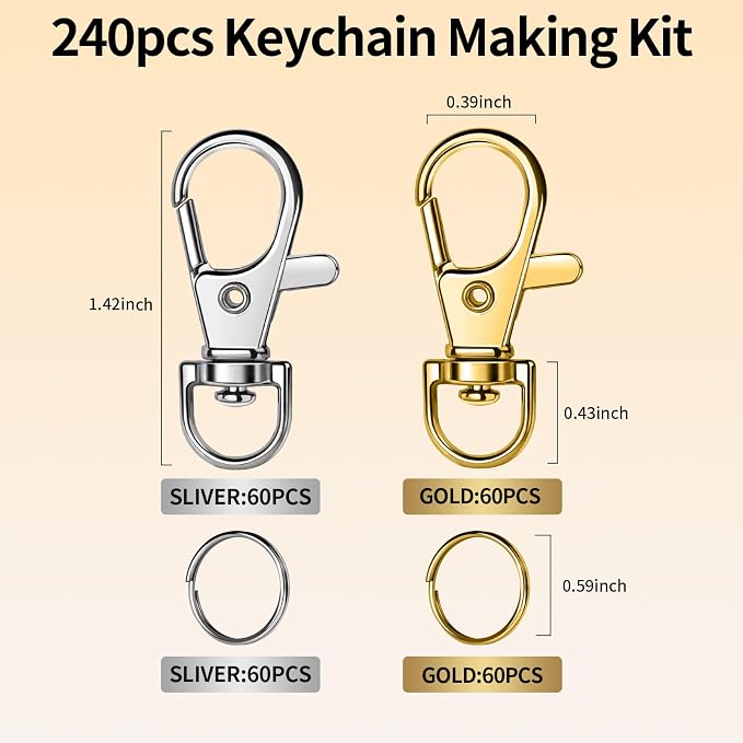 LEOBRO 240PCS Lobster Claw Clasps and Key Rings, Keychain Making kit, Keychains Clips and Key Chain Ring, for Key Chains, Jewelry Making, Art Crafts, Gold & Silver