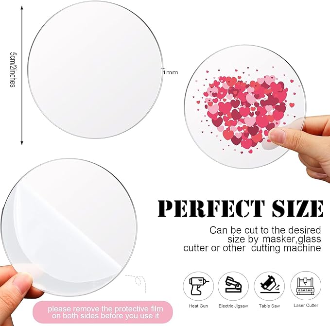 Jetec 30 Pcs 2 Inch Acrylic Circle Disc Clear Round Blanks for Crafts