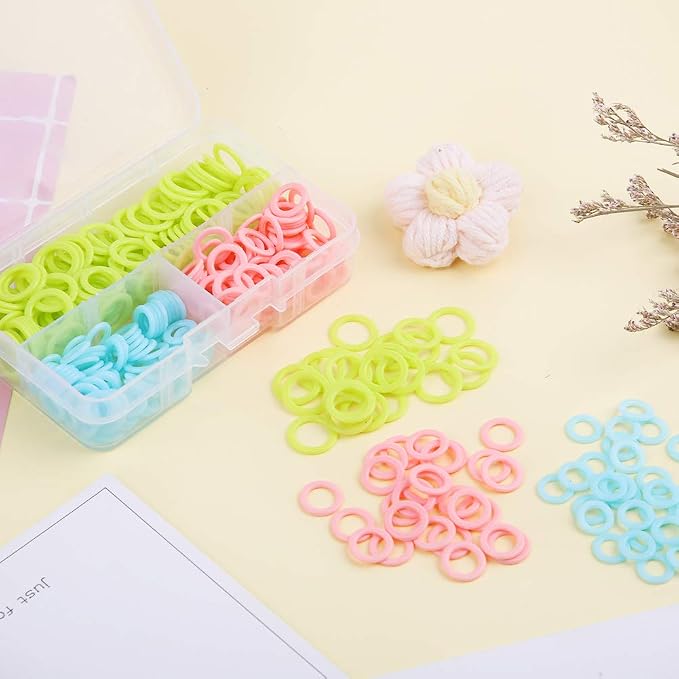 LUNARM 380 PCS Stitch Markers for Crocheting, Knitting Markers Rings S/M/L | Random Color Variety Size Crochet Stitch Markers Knitting Stitch Counter for Finer Bulky Yarns Lace Shawls Looms, Storage Box