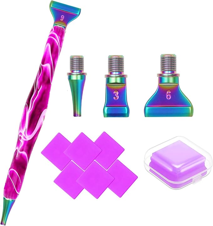 Diamond Art Tools Diamond Painting Accessories Kits with Screw Metal Tip Diamond Painting Pen Drill Bead Dot Pens for Art Craft Nail No Longer Loose (Purple Pen Color 3)