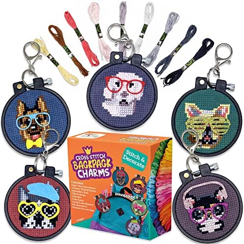Dogs Cross Stitch Kits for Kids - 5 Stamped Beginner Needlepoint Sets
