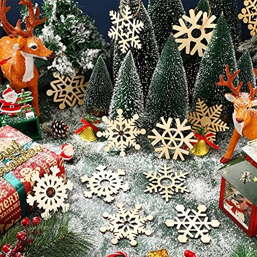 Blulu 100 Pcs Christmas Wooden Snowflakes Crafts, Natural, 4 in